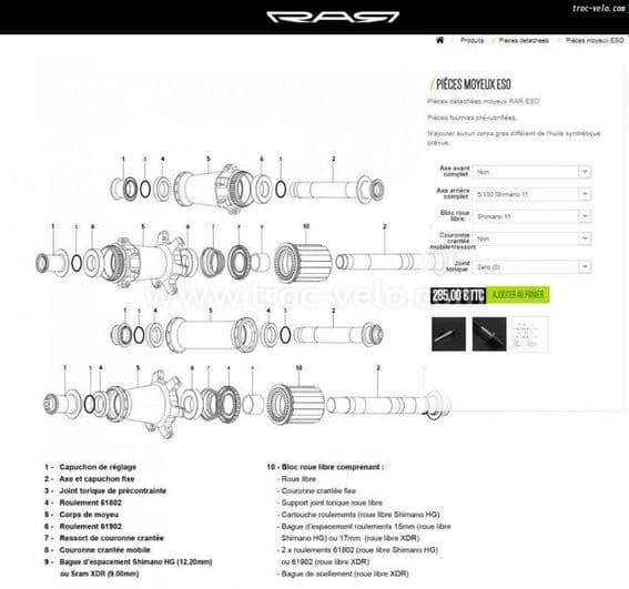 Axe et corps roue libre RAR ESO sram  et shim 11v - 3